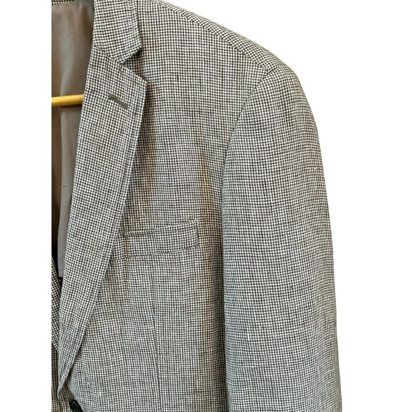 Maddison Men's Brown Houndstooth Two Button Linen Blazer Size 46 Summer Suit - Picture 2 of 7